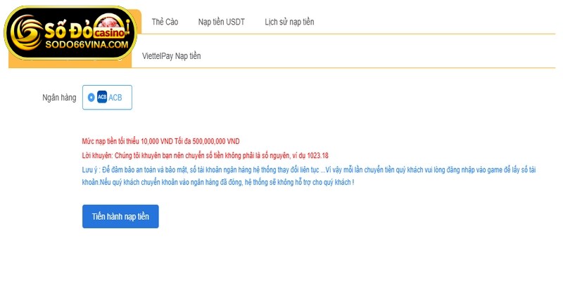 Người chơi cần sử dụng tài khoản ngân hàng đúng với thông tin đăng ký