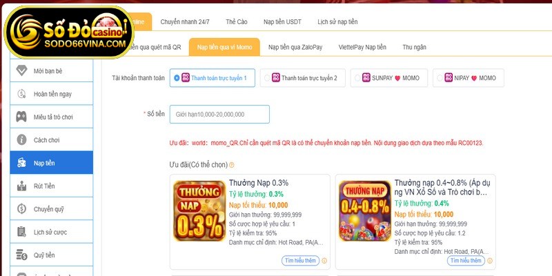 Khám phá các hình thức nạp tiền SODO66 hiện nay
